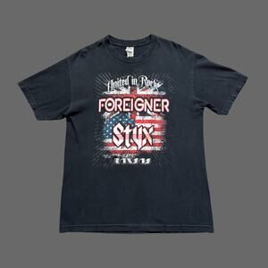 Foreigner x Styx 'United in Rock' 2010 Tour Black SS Graphic Band Tee Size L GUC